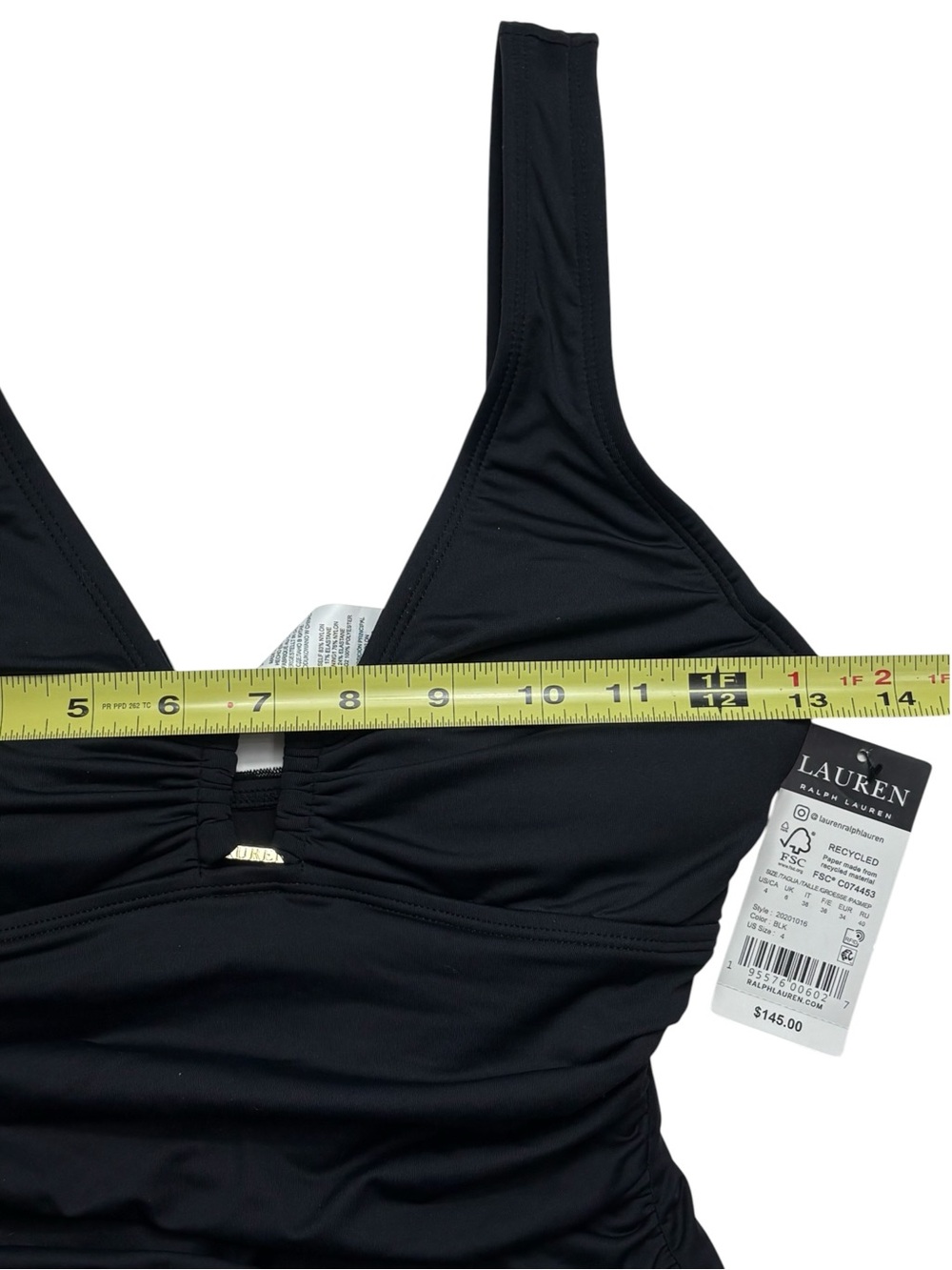 NWT Lauren Ralph Lauren Black Ring Front One Piece Swimsuit Size 4 - Picture 11 of 15